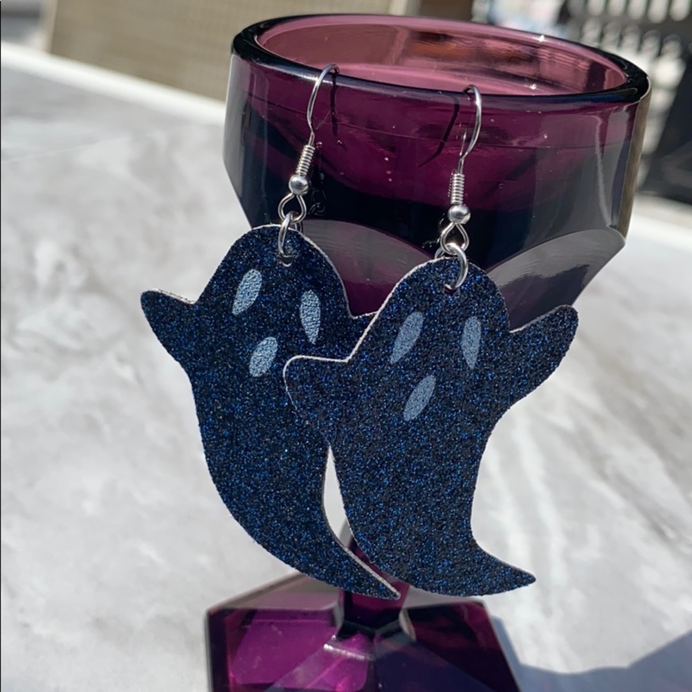 ✨ NWT! ✨ blue sparkle ghost faux leather earrings